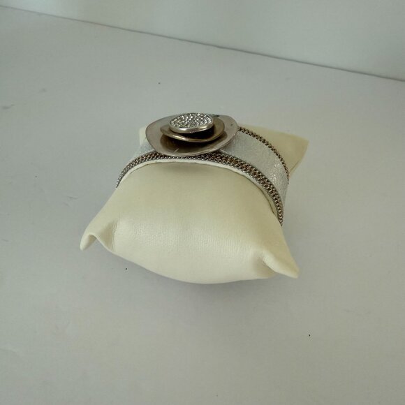 Silver Tone Soft Bracelet With Rhinestone Accent Magnetic Clasp - Picture 5 of 5